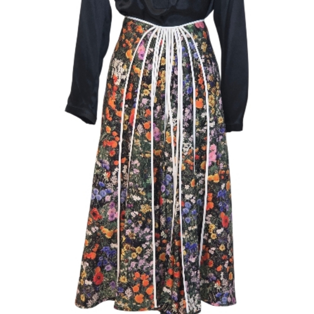 Stella McCartney Black Bold Floral Midi A-Line Stella Skirt, Multicolored, NWT - Picture 5 of 15